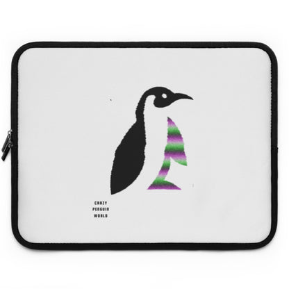 Laptop Sleeve: Crazy Penguin World Logo White