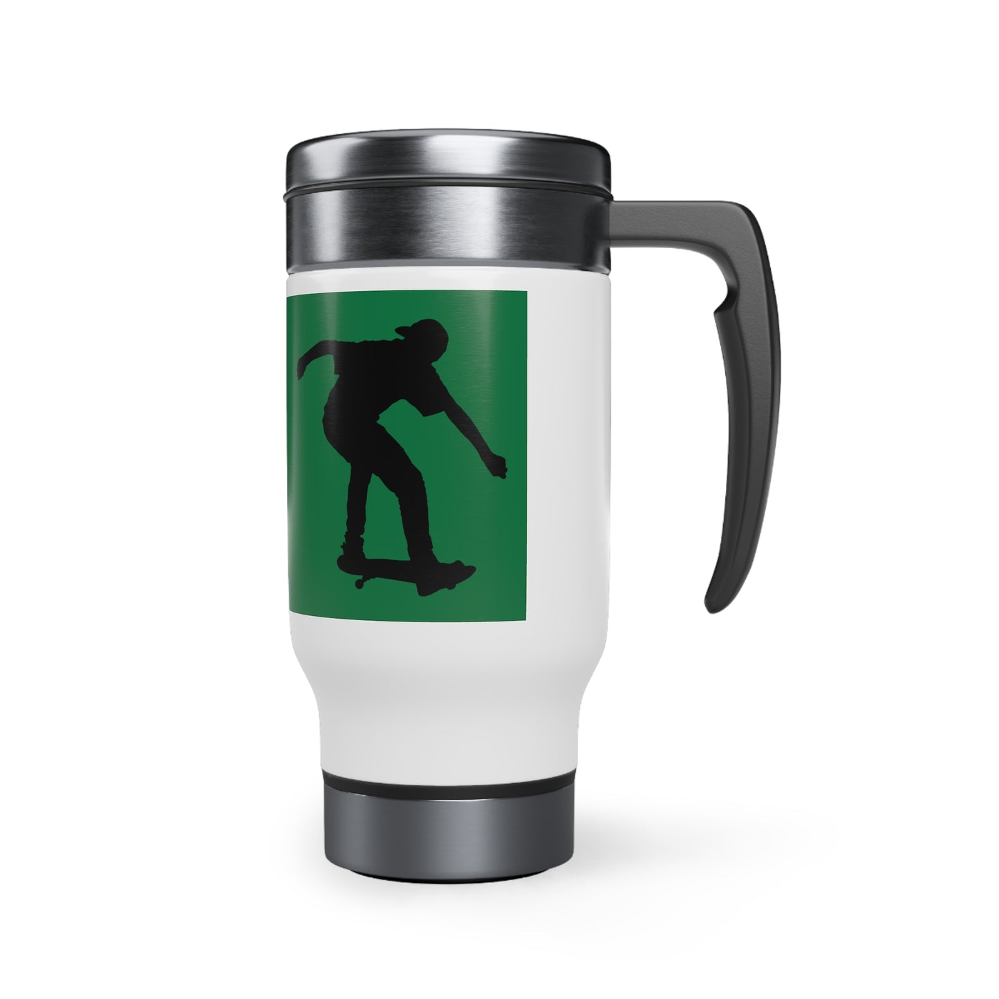 Stainless Steel Travel Mug with Handle, 14oz: Skateboarding Dark Green