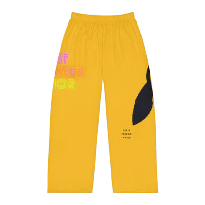 Men's Pajama Pants: Crazy Penguin World Logo Yellow