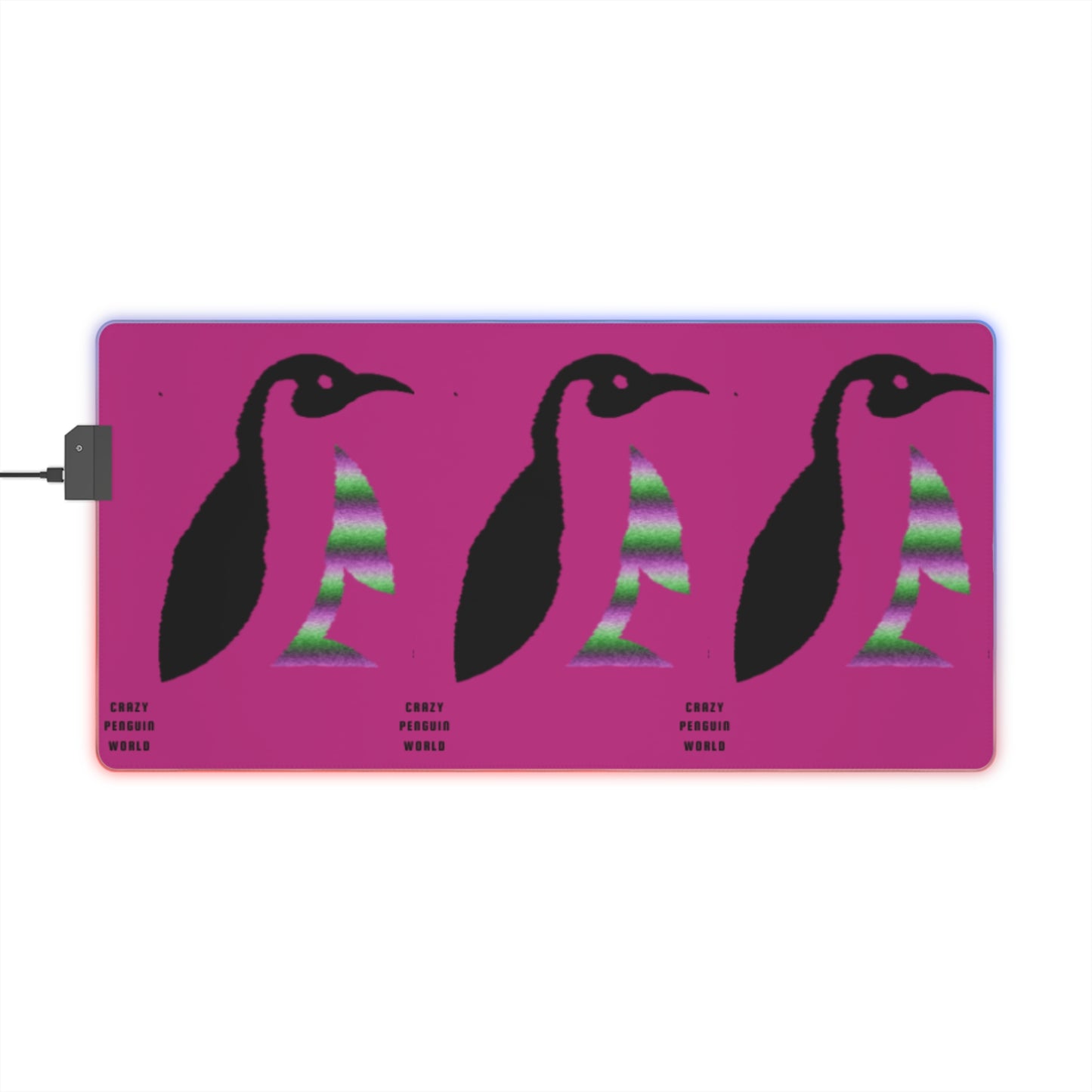 LED Gaming Mouse Pad: Crazy Penguin World Logo Pink