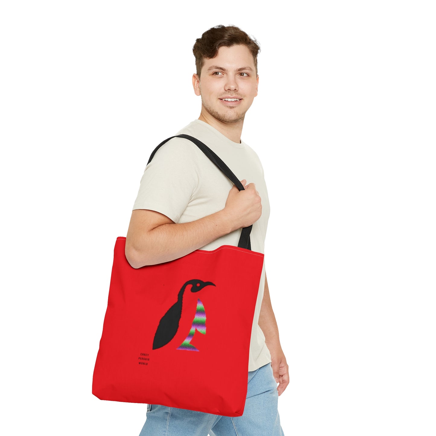 Tote Bag: Crazy Penguin World Logo Red