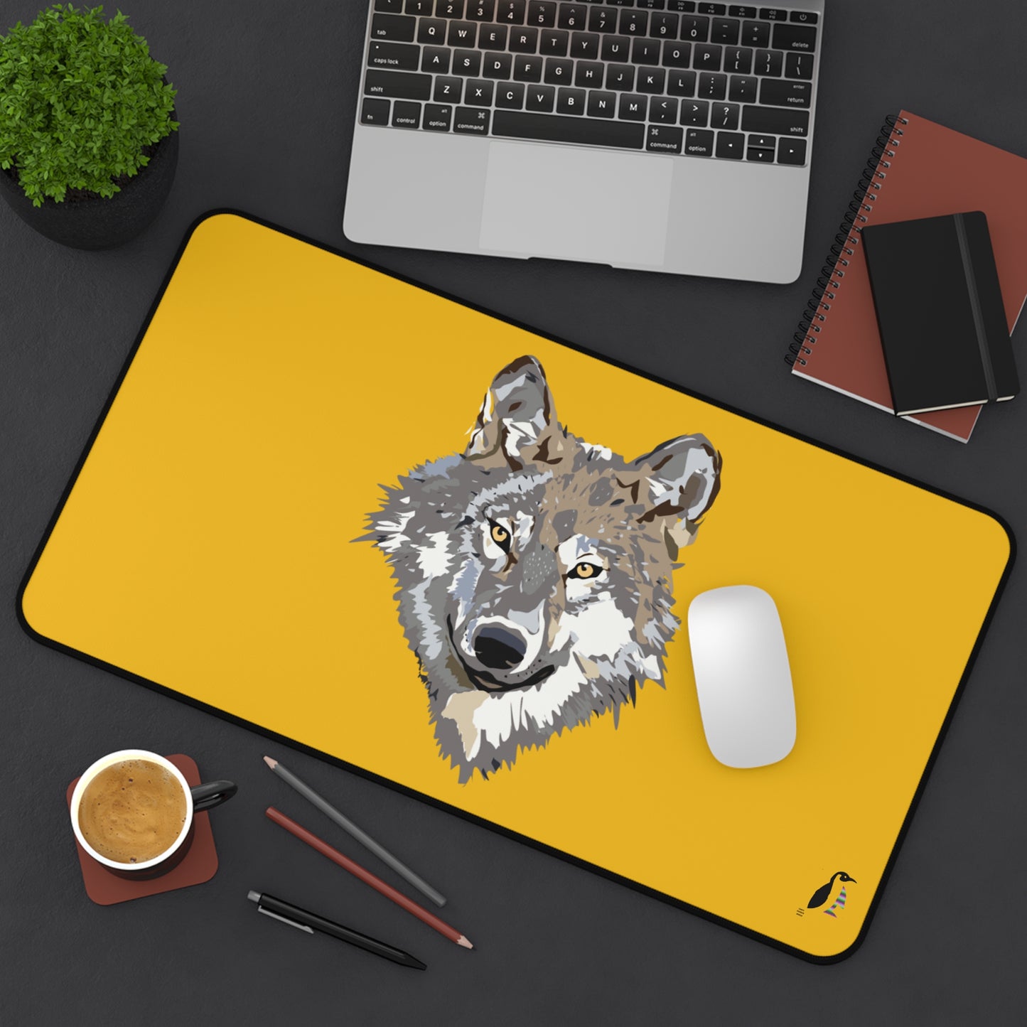 Desk Mat: Wolves Yellow