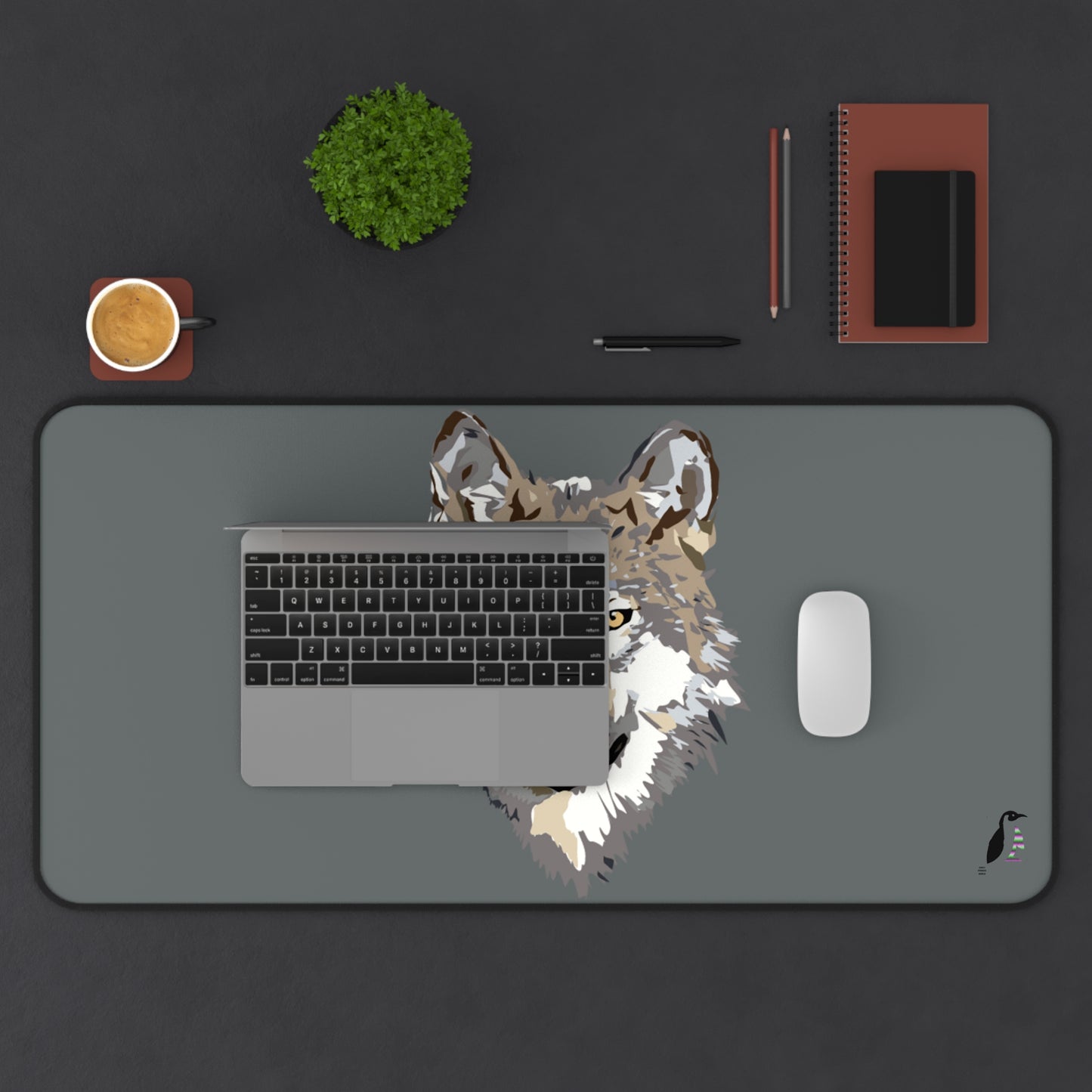 Desk Mat: Wolves Dark Grey