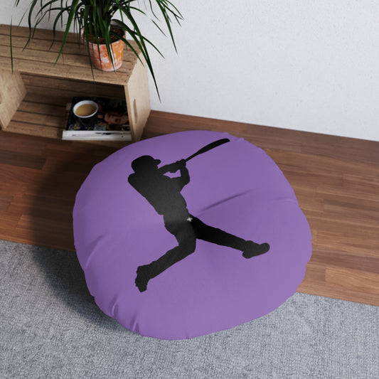 Tufted Floor Pillow, Round: Baseball Lite Purple