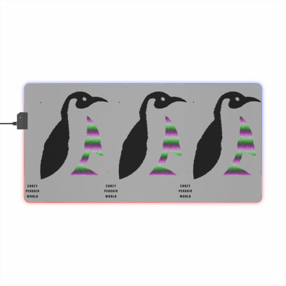 LED Gaming Mouse Pad: Crazy Penguin World Logo Lite Grey