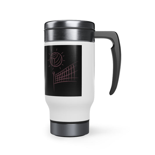 Stainless Steel Travel Mug with Handle, 14oz: Volleyball Black