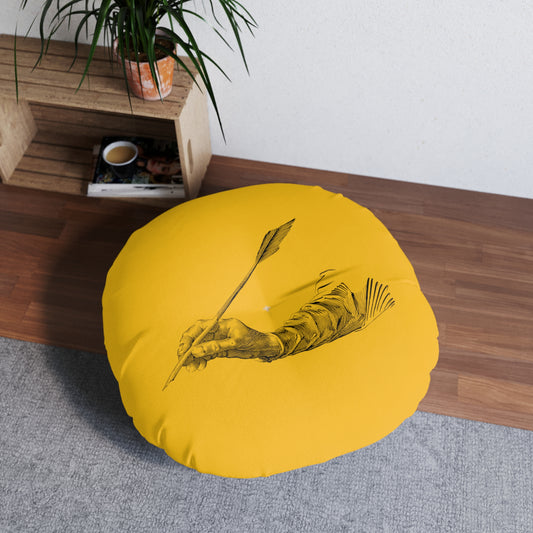 Tufted Floor Pillow, Round: Writing Yellow