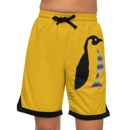 Basketball Rib Shorts: Crazy Penguin World Logo Yellow