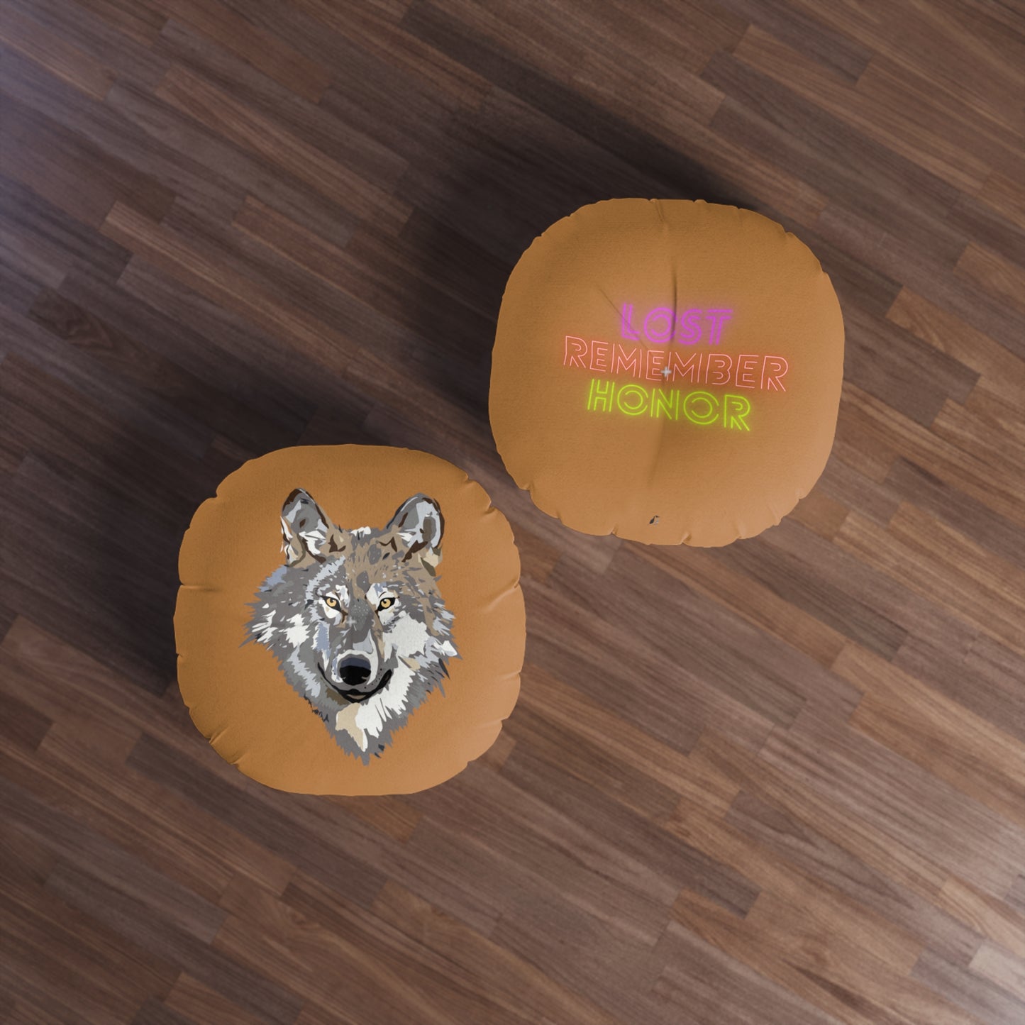 Tufted Floor Pillow, Round: Wolves Lite Brown
