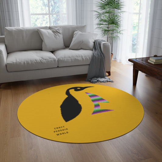 Round Rug: Crazy Penguin World Logo Yellow