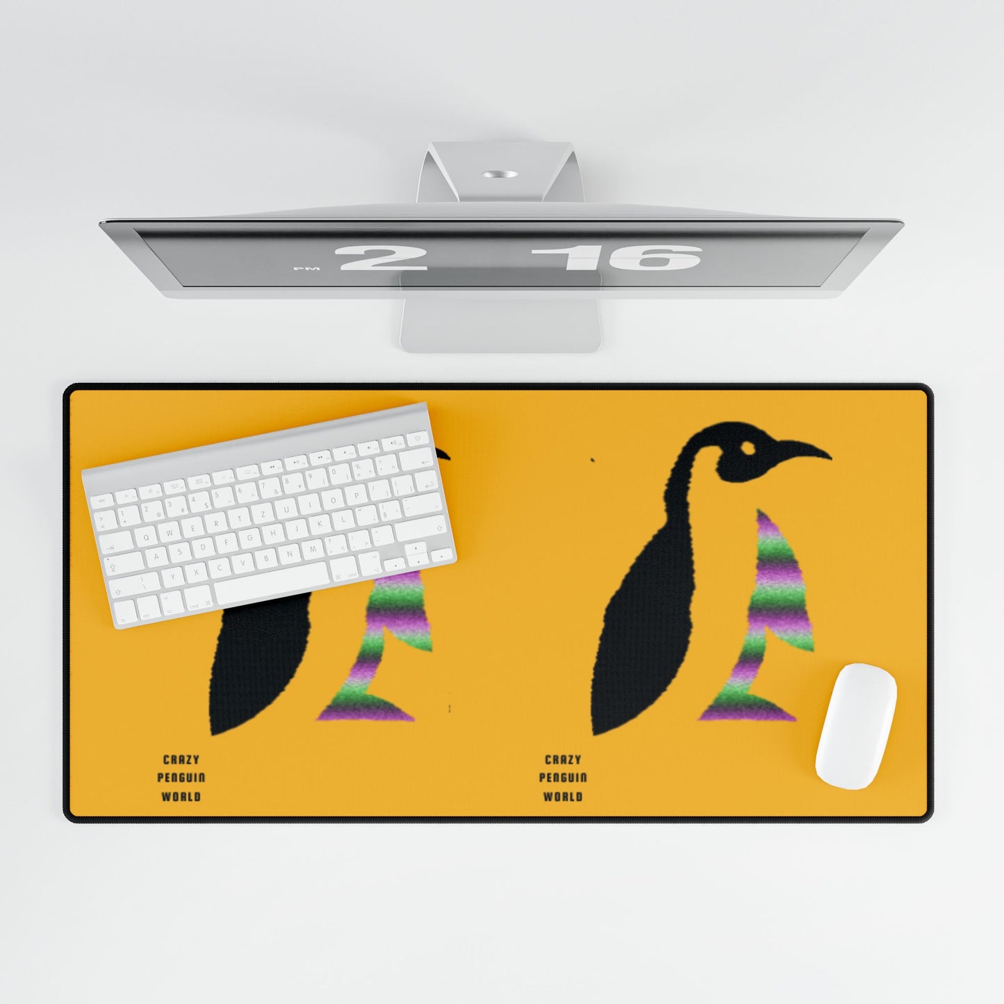 Desk Mats: Crazy Penguin World Logo Yellow