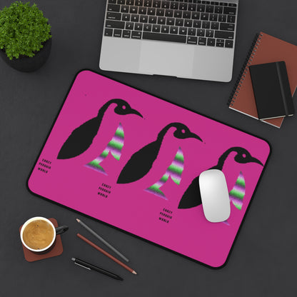 Desk Mat: Crazy Penguin World Logo Pink