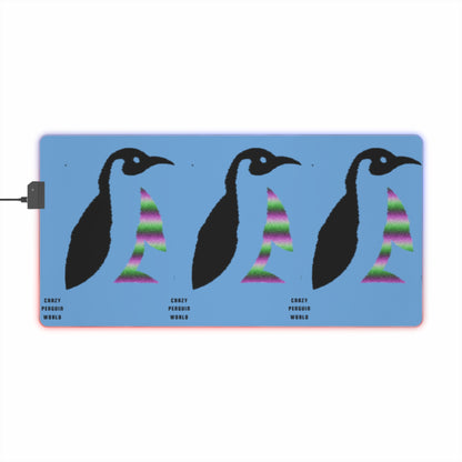 LED Gaming Mouse Pad: Crazy Penguin World Logo Lite Blue