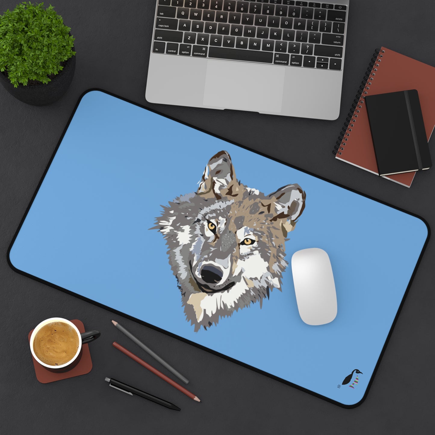 Desk Mat: Wolves Lite Blue