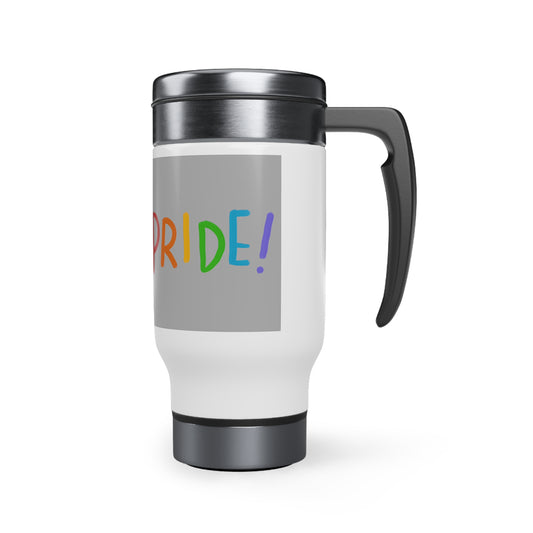 Stainless Steel Travel Mug with Handle, 14oz: LGBTQ Pride Lite Grey