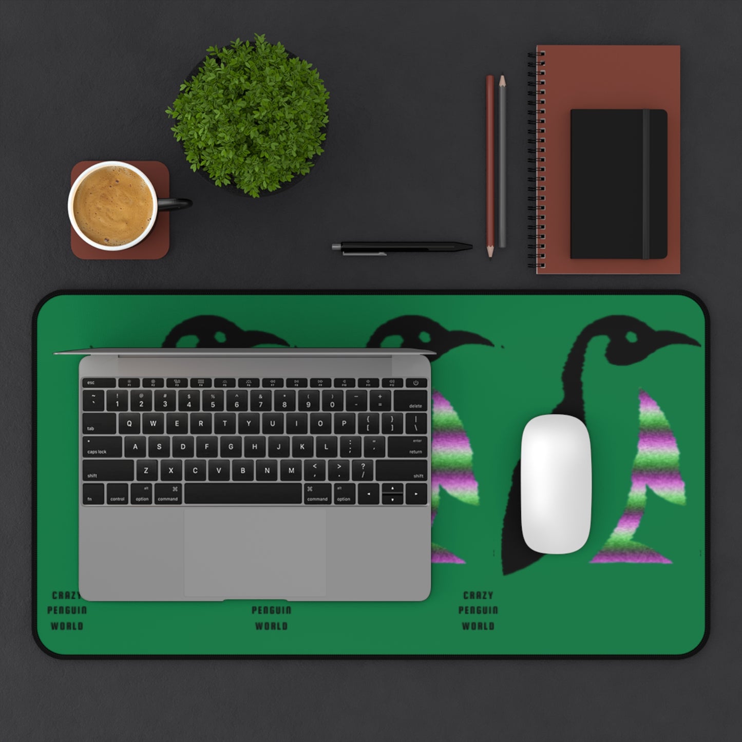 Desk Mat: Crazy Penguin World Logo Dark Green