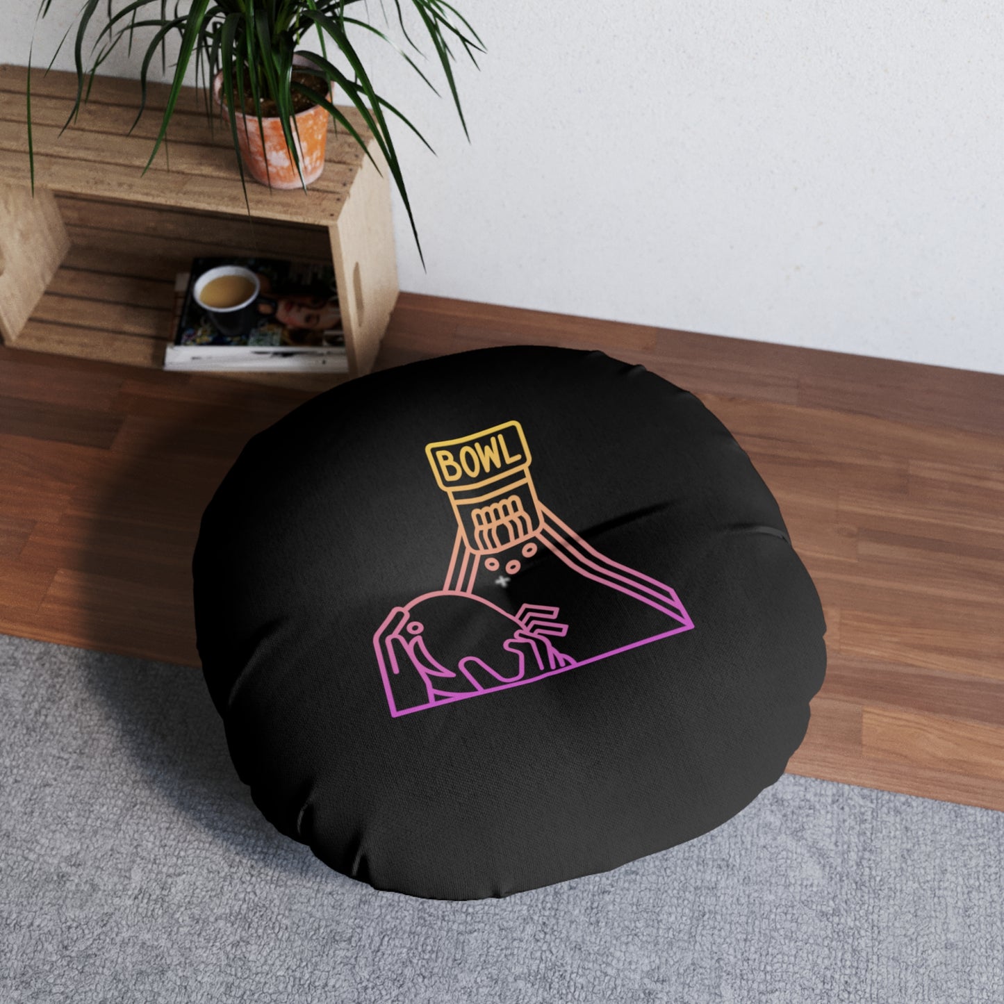 Tufted Floor Pillow, Round: Bowling Black