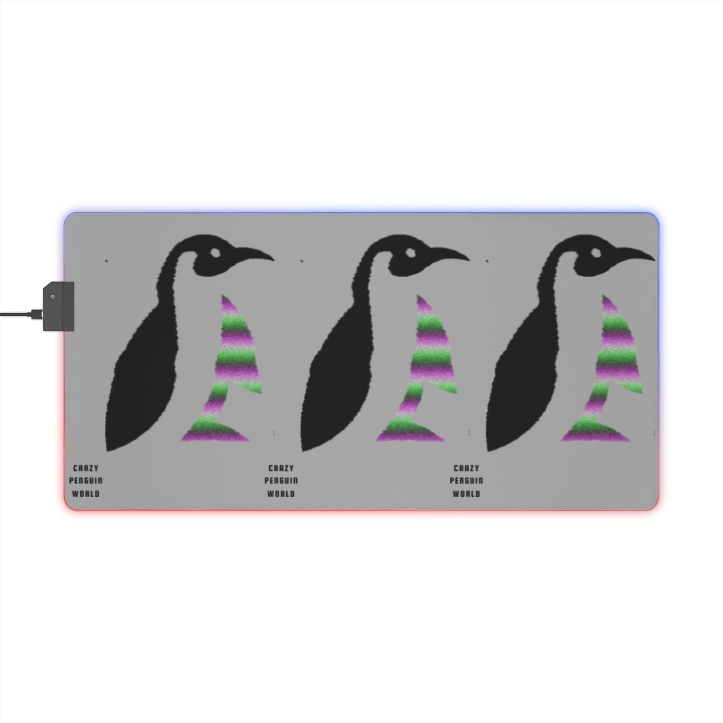 LED Gaming Mouse Pad: Crazy Penguin World Logo Lite Grey