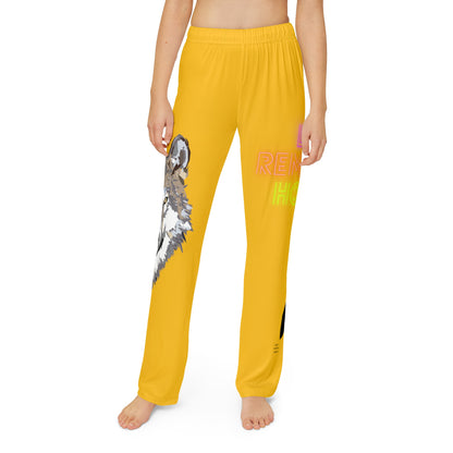 Kids Pajama Pants: Wolves Yellow