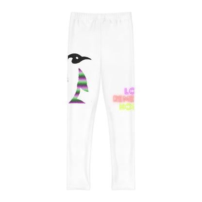 Youth Full-Length Leggings: Crazy Penguin World Logo White