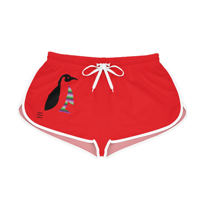 Women's Relaxed Shorts: Crazy Penguin World Logo Red