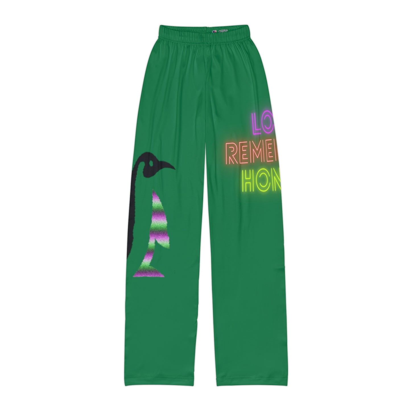 Kids Pajama Pants: Crazy Penguin World Logo Dark Green