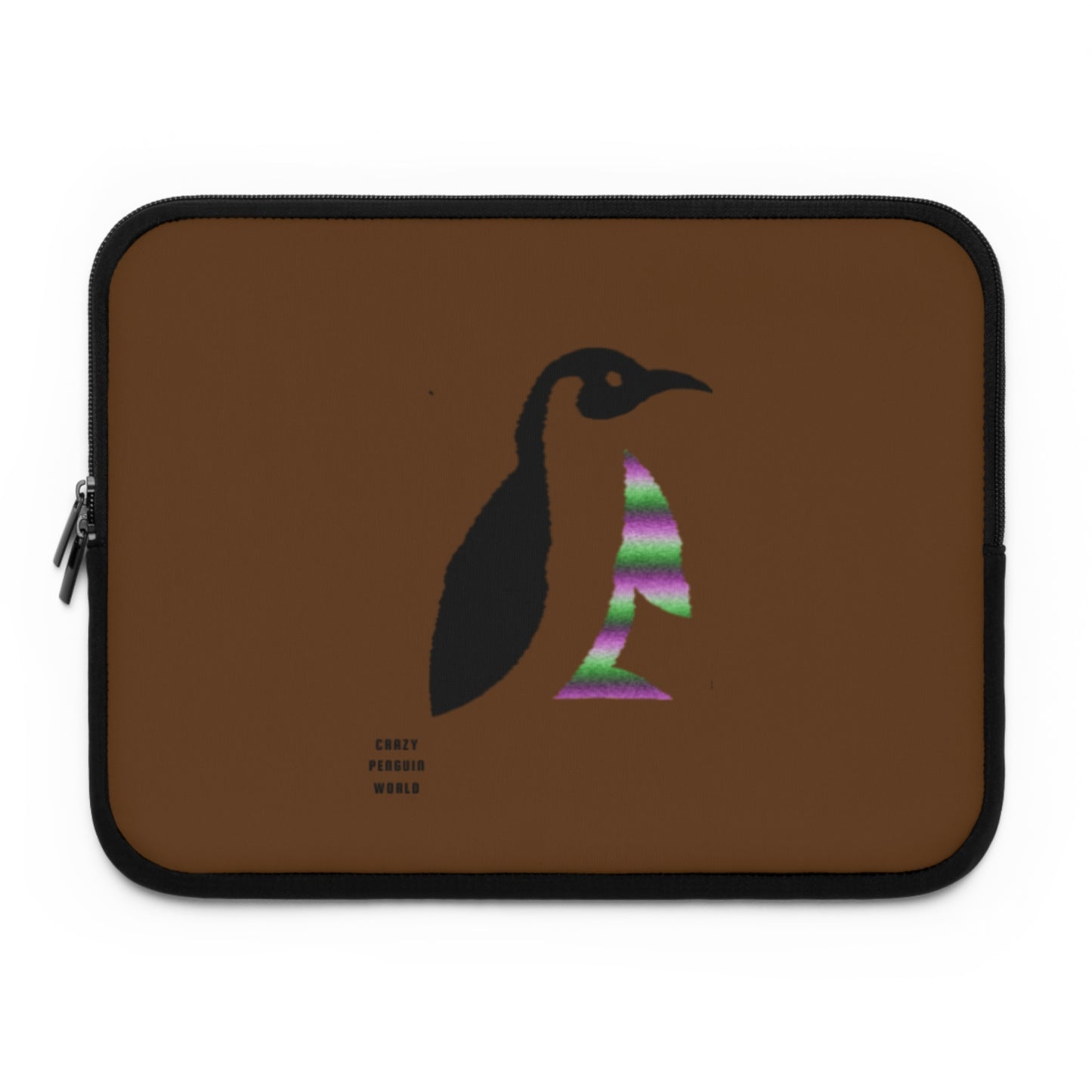 Laptop Sleeve: Crazy Penguin World Logo Brown