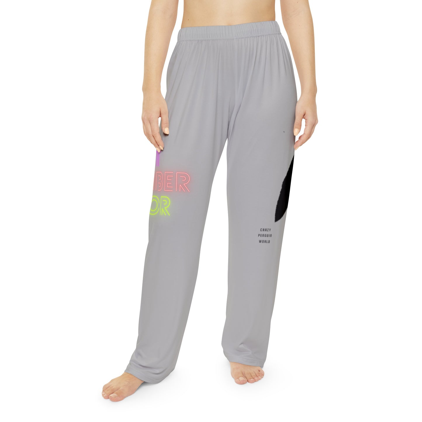 Women's Pajama Pants: Crazy Penguin World Logo Lite Grey