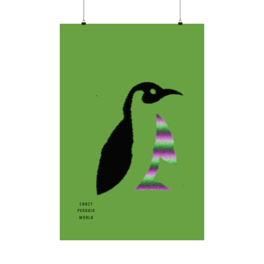 Premium Matte Vertical Posters: Crazy Penguin World Logo Green