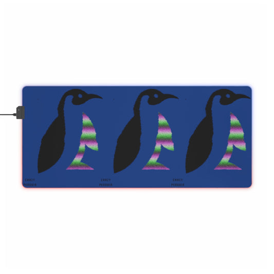 LED Gaming Mouse Pad: Crazy Penguin World Logo Dark Blue