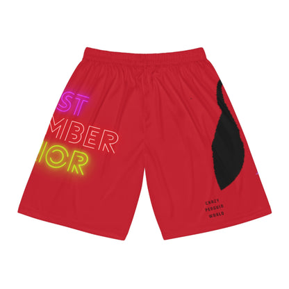 Basketball Shorts: Crazy Penguin World Logo Dark Red