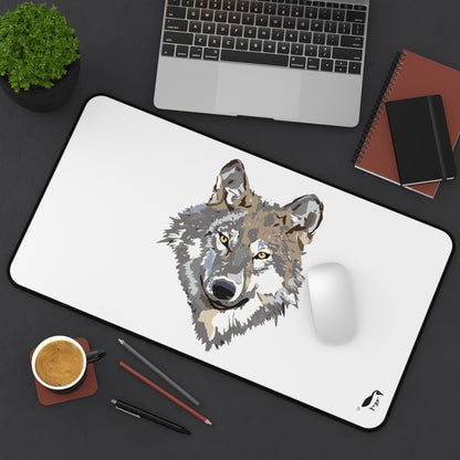 Desk Mat: Wolves White