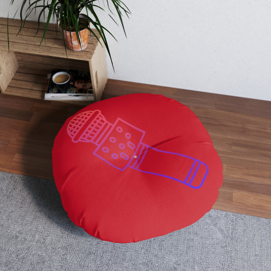 Tufted Floor Pillow, Round: Music Dark Red
