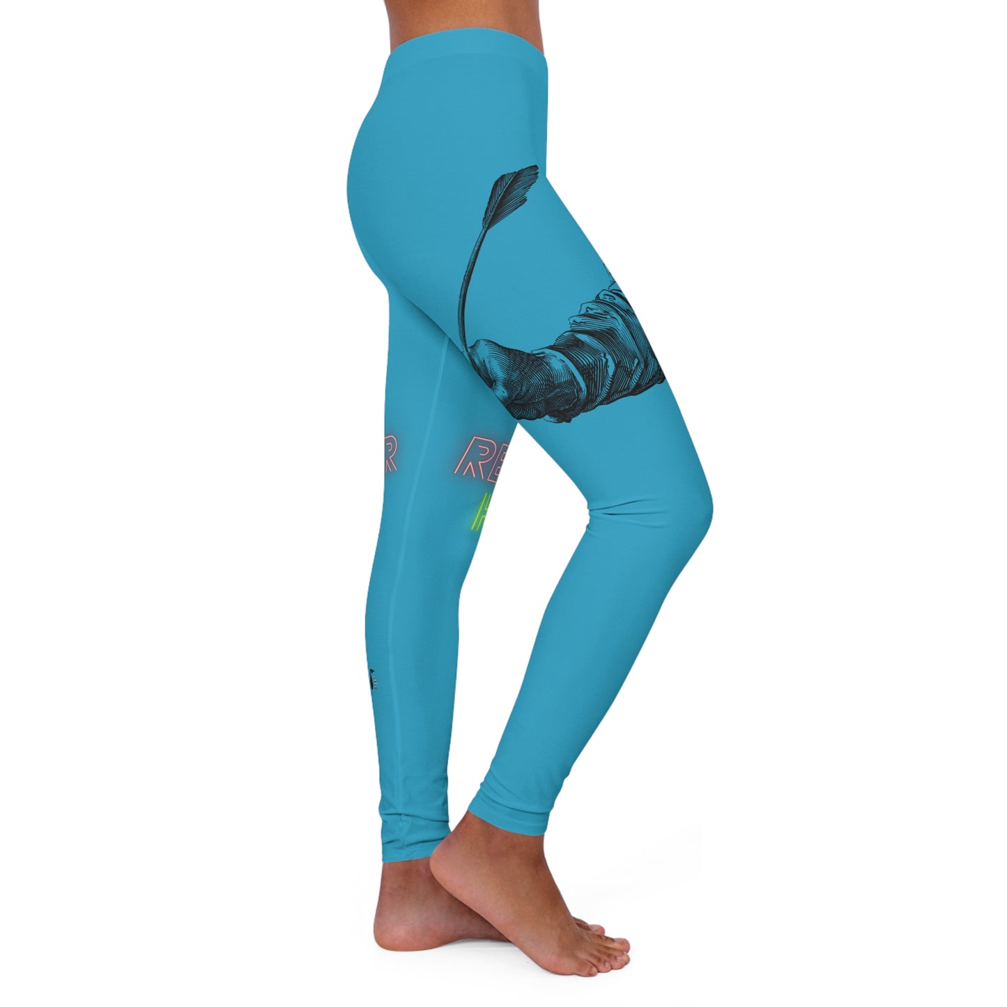 Women's Spandex Leggings: Writing Turquoise