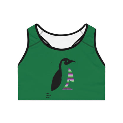 Sports Bra: Crazy Penguin World Logo Dark Green