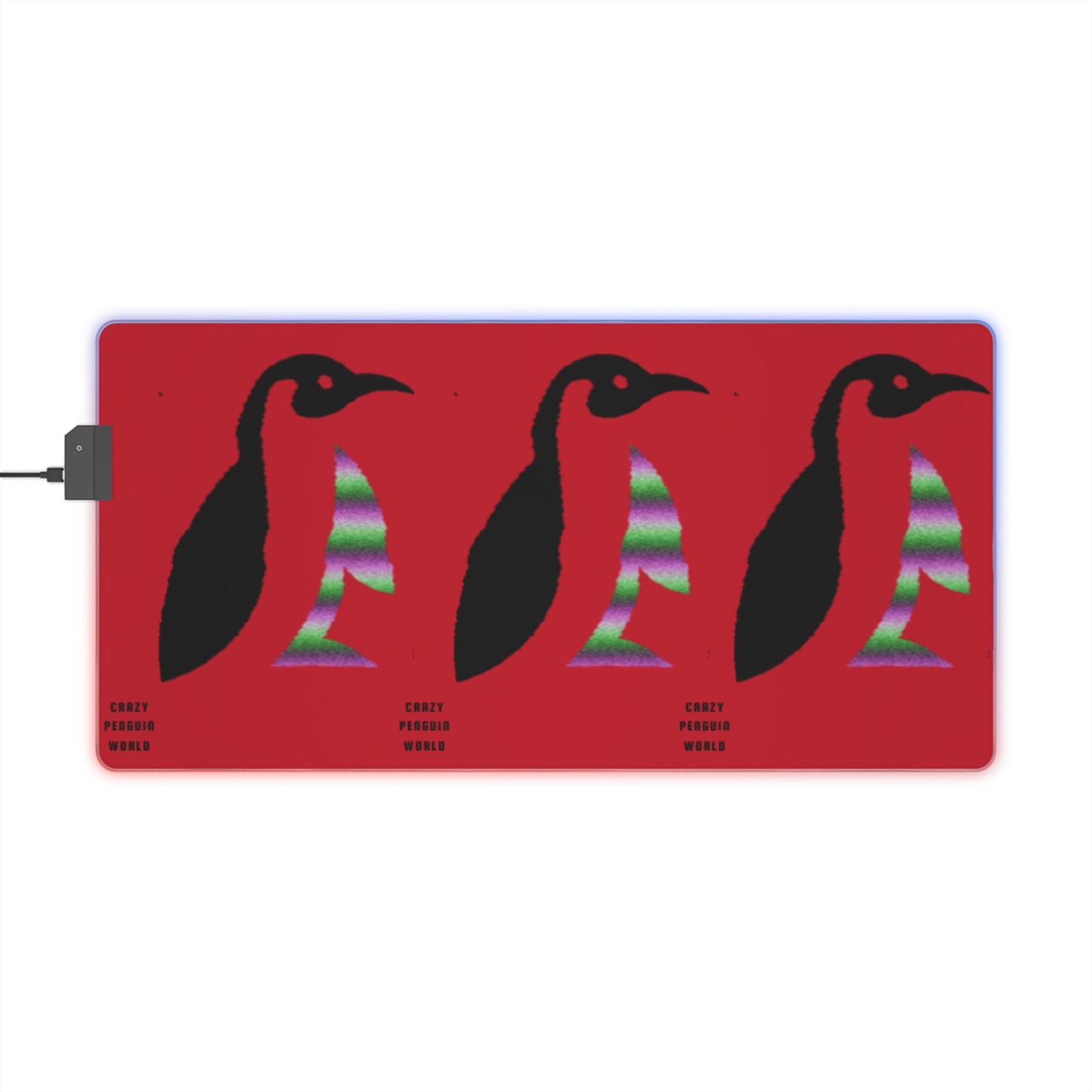 LED Gaming Mouse Pad: Crazy Penguin World Logo Dark Red