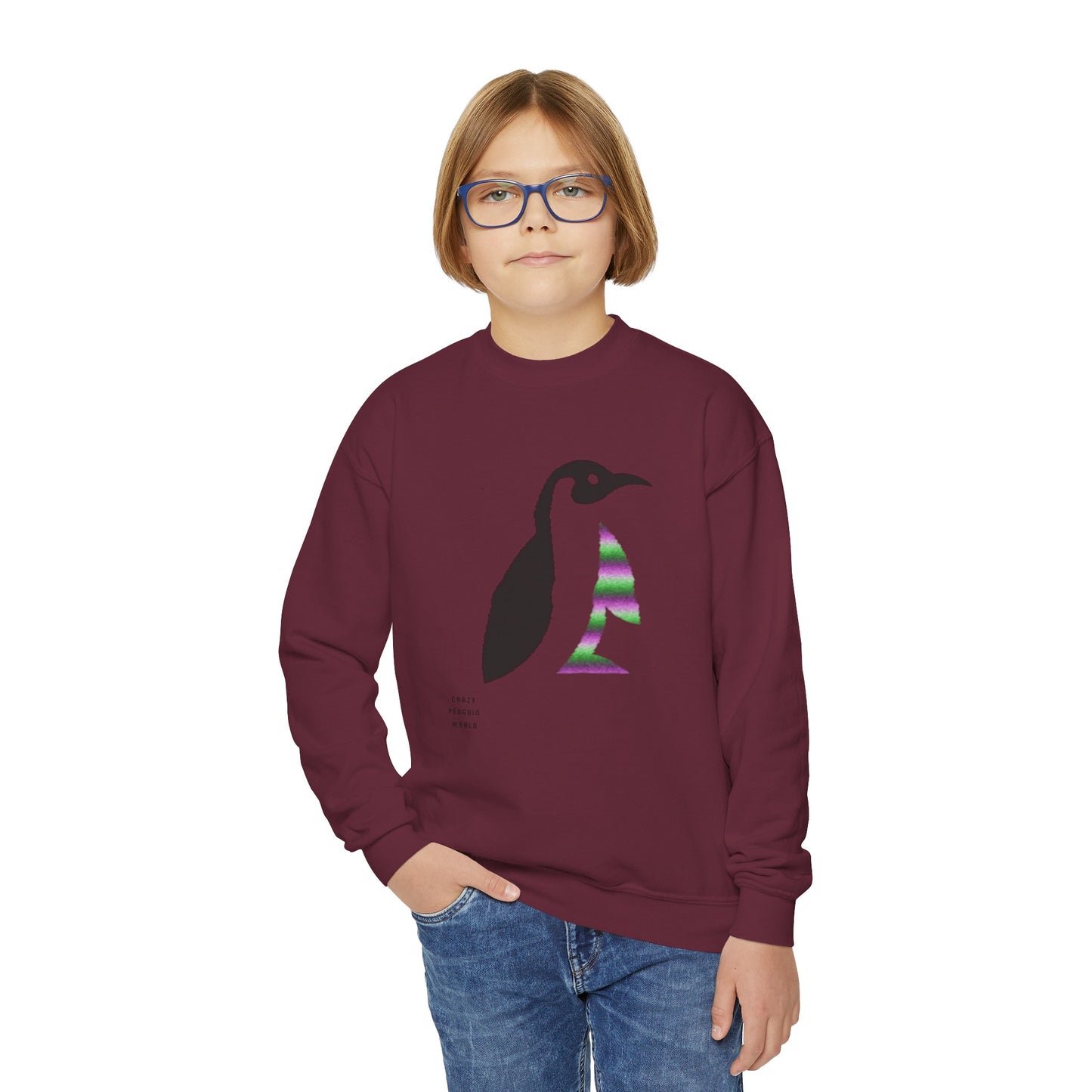 Youth Crewneck Sweatshirt: Crazy Penguin World Logo