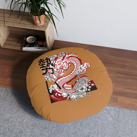 Tufted Floor Pillow, Round: Dragons Lite Brown