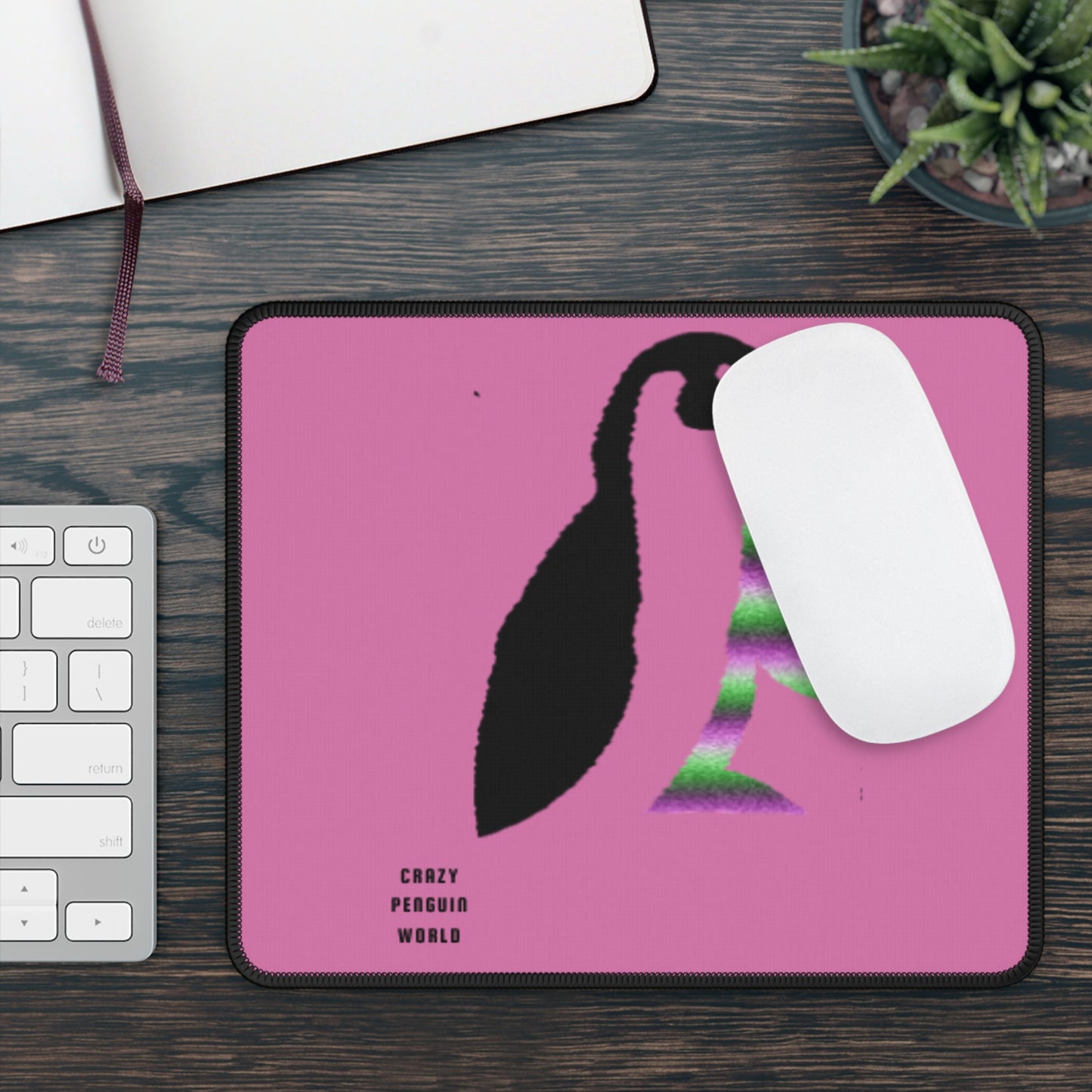 Gaming Mouse Pad: Crazy Penguin World Logo Lite Pink