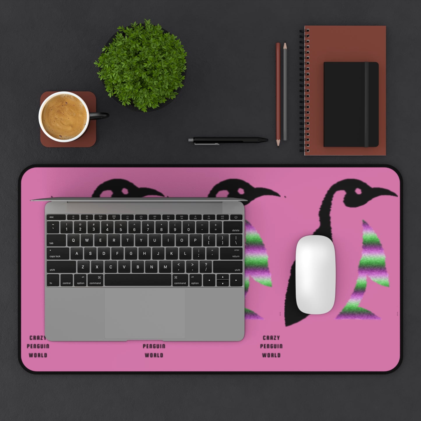 Desk Mat: Crazy Penguin World Logo Lite Pink