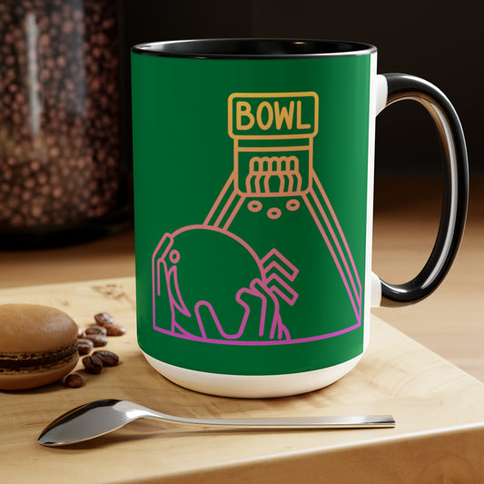 Two-Tone Coffee Mugs, 15oz: Bowling Dark Green