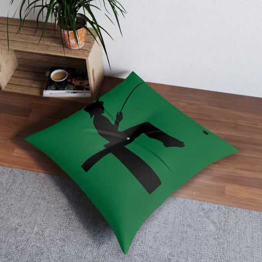 Tufted Floor Pillow, Square: Fishing Dark Green