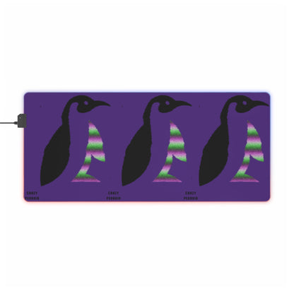 LED Gaming Mouse Pad: Crazy Penguin World Logo Purple