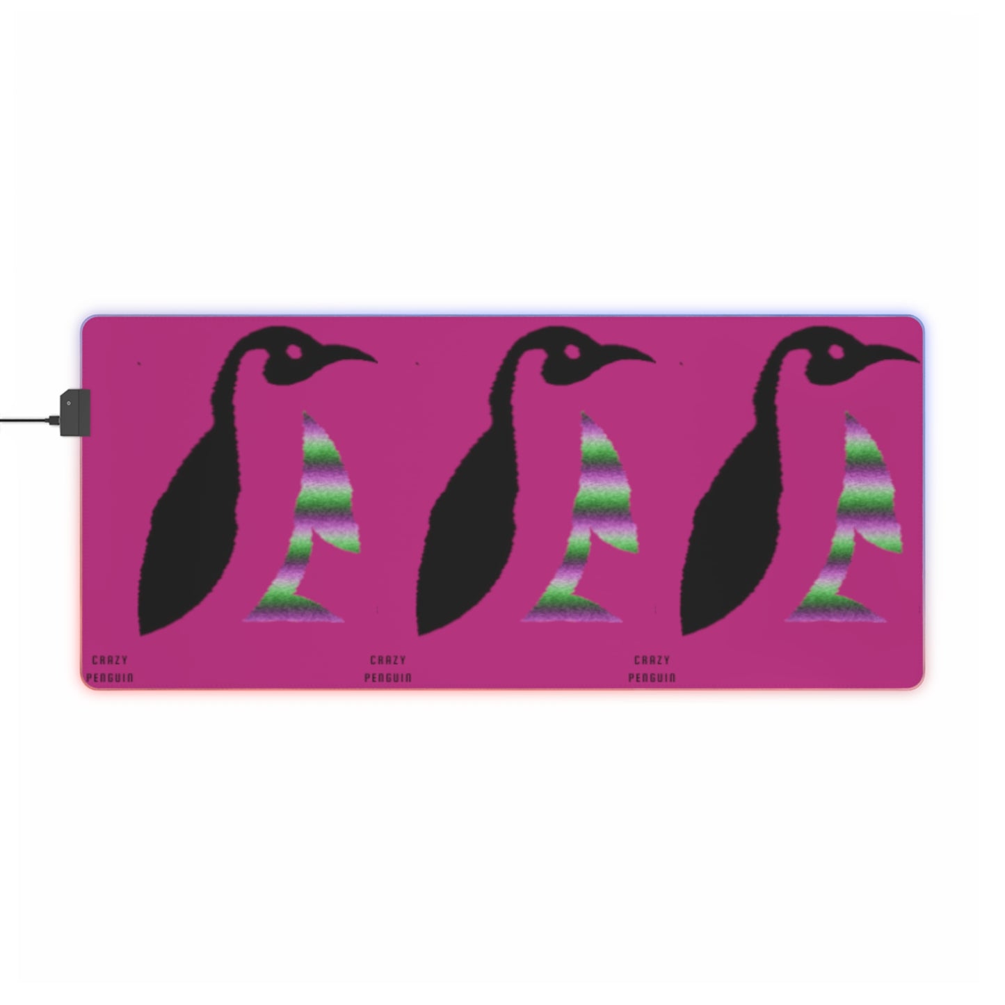 LED Gaming Mouse Pad: Crazy Penguin World Logo Pink