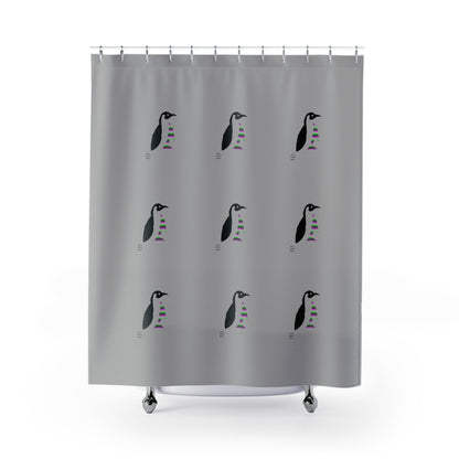 Shower Curtains: #2 Crazy Penguin World Logo Lite Grey