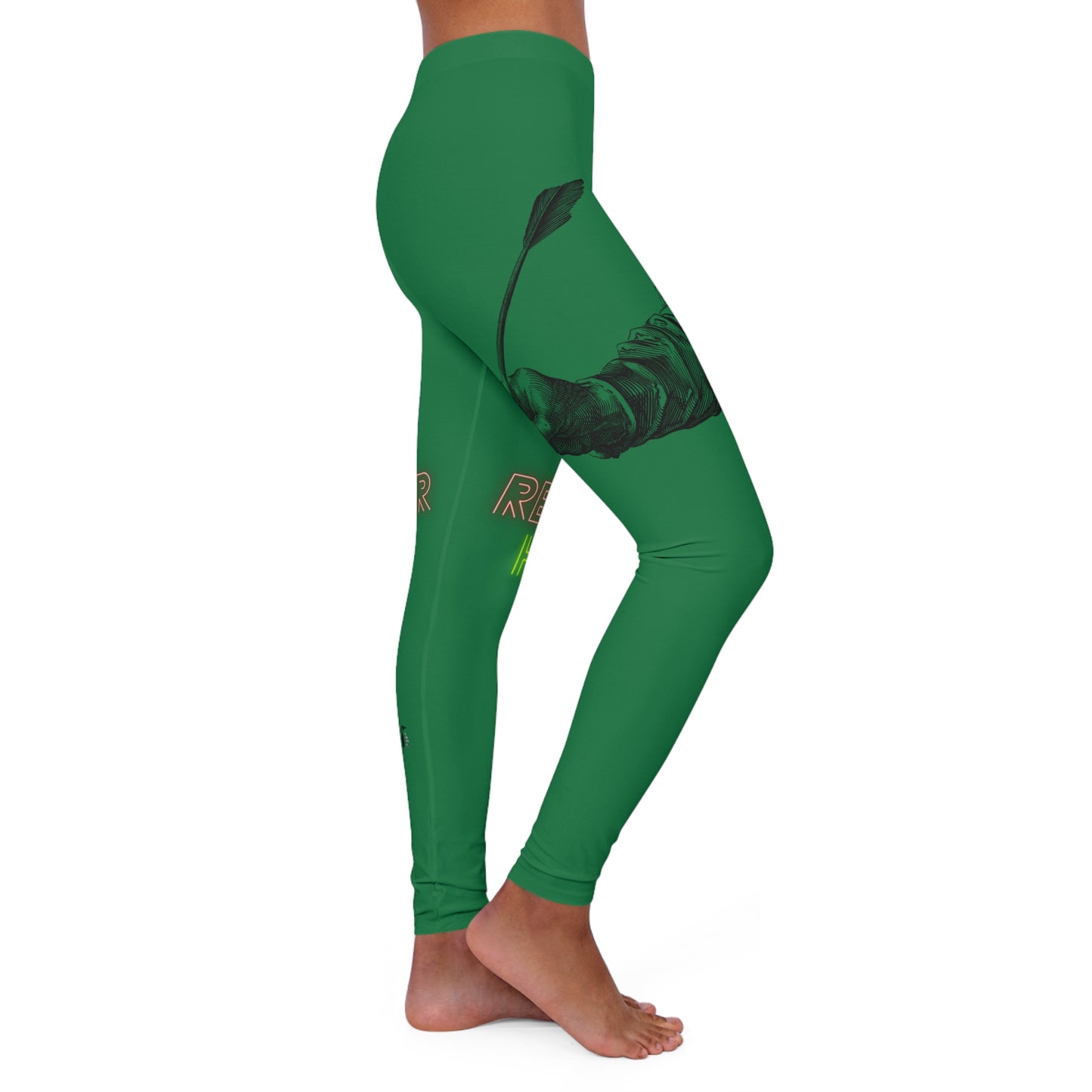 Women's Spandex Leggings: Writing Dark Green