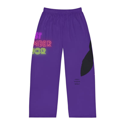 Men's Pajama Pants: Crazy Penguin World Logo Purple