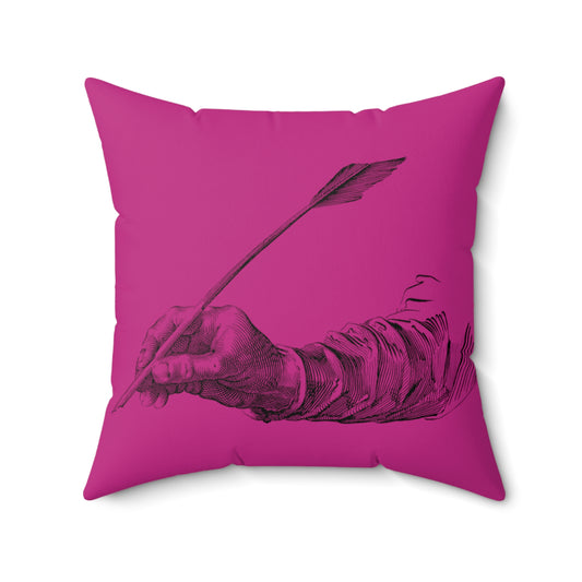 Spun Polyester Square Pillow: Writing Pink