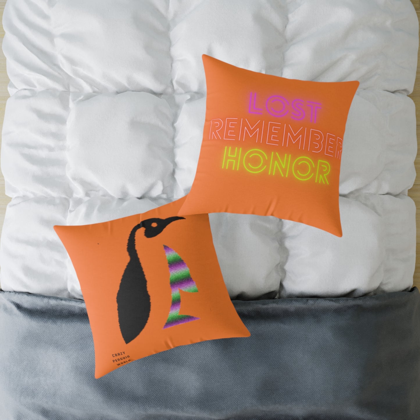 Spun Polyester Pillow: Crazy Penguin World Logo Crusta