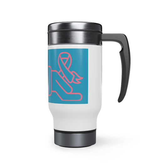 Stainless Steel Travel Mug with Handle, 14oz: Fight Cancer Turquoise